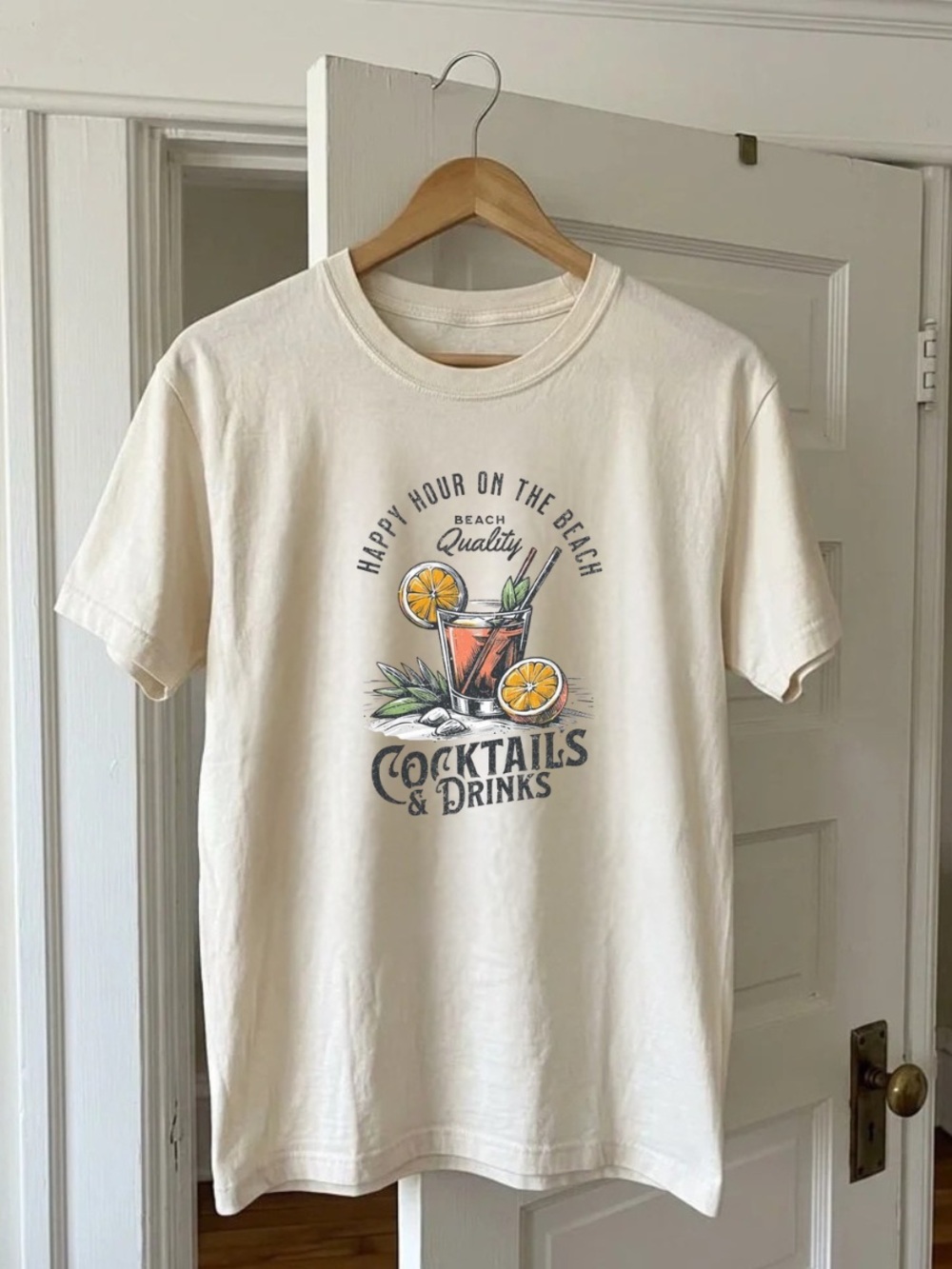 Summer Beach Drinks Graphic Tee Tropical Cocktail T-Shirt Size L White New